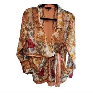 PENELOPE PROJECT SIZE LARGE VNECK PINK MULTI COLORS BUTTON FRONT WRAP NWOT